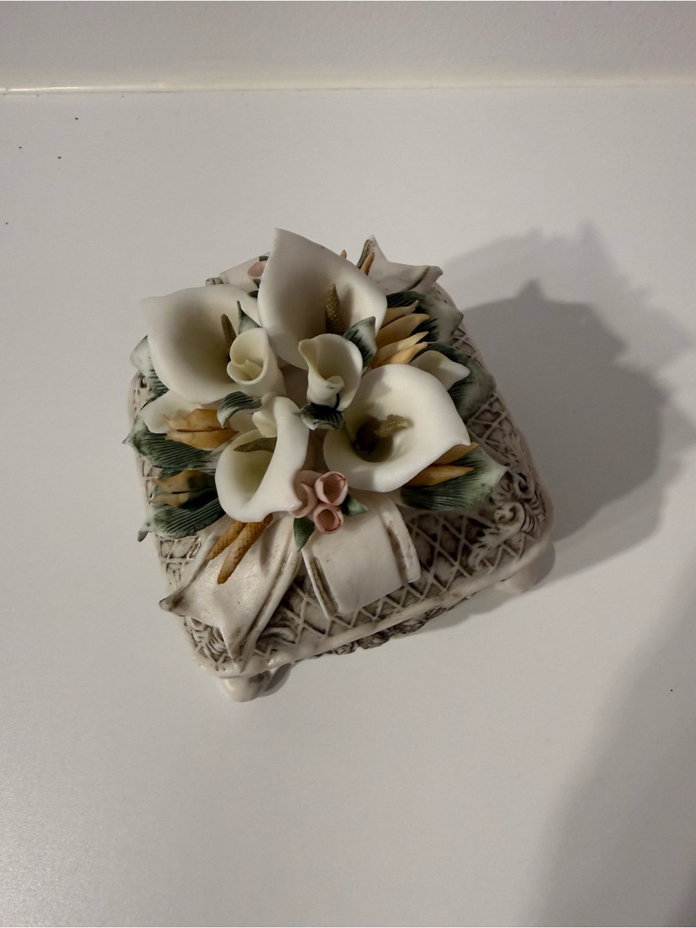 Porcelain Floral Trinket Box with White Calla Lilies